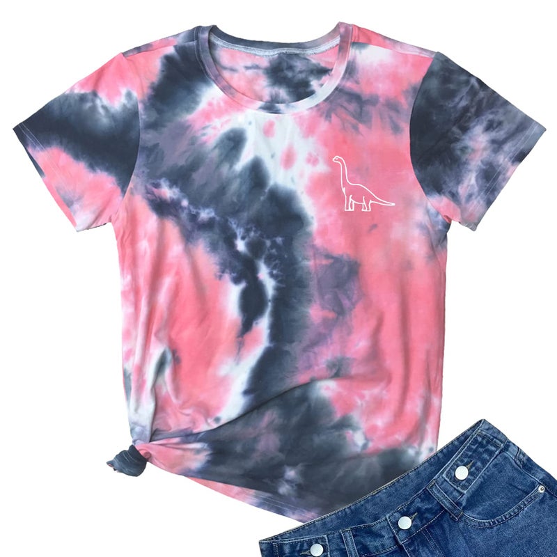 ROSEPARK Women Tie Dye Graphic Tee Shirts Cute Tops Grey Red Large - Image 1